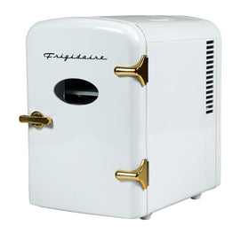 Frigidaire Retro Mini Fridge with 12V and 110V cords for flexible power.