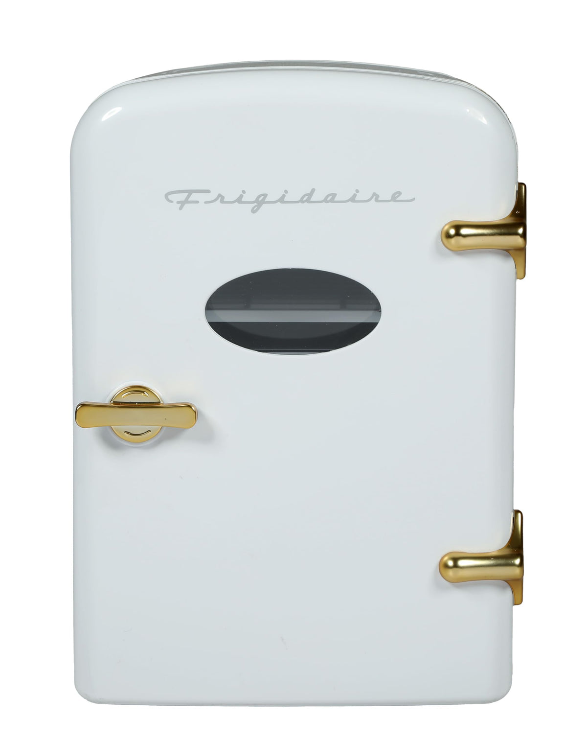Frigidaire Retro Mini Fridge with a carrying handle for easy transport.