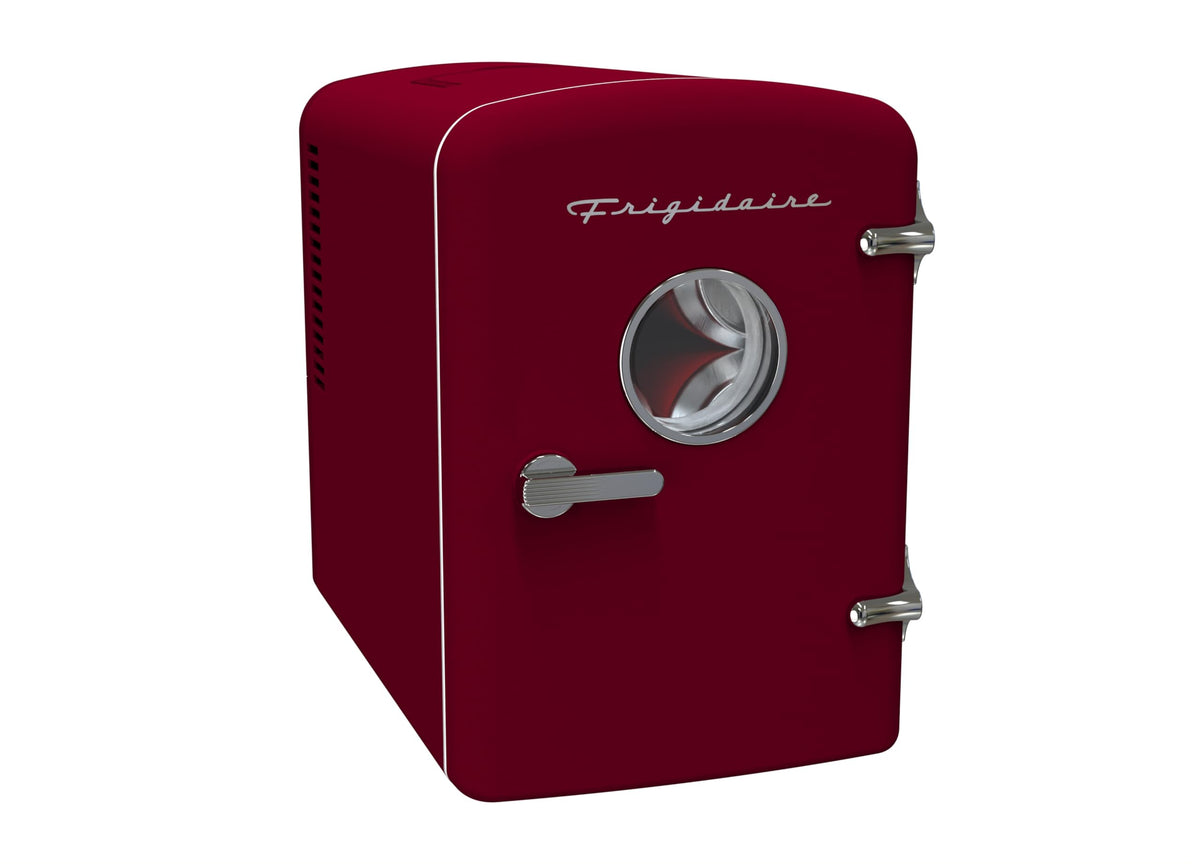 Frigidaire Retro Mini Fridge viewing window for quick content checks and easy access.