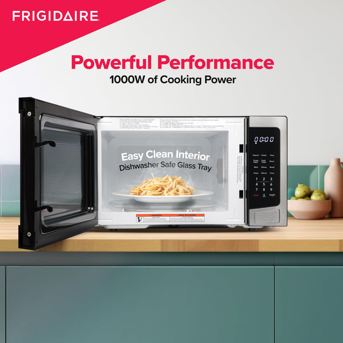 Frigidaire microwave control panel with one-touch options for quick meal prep
