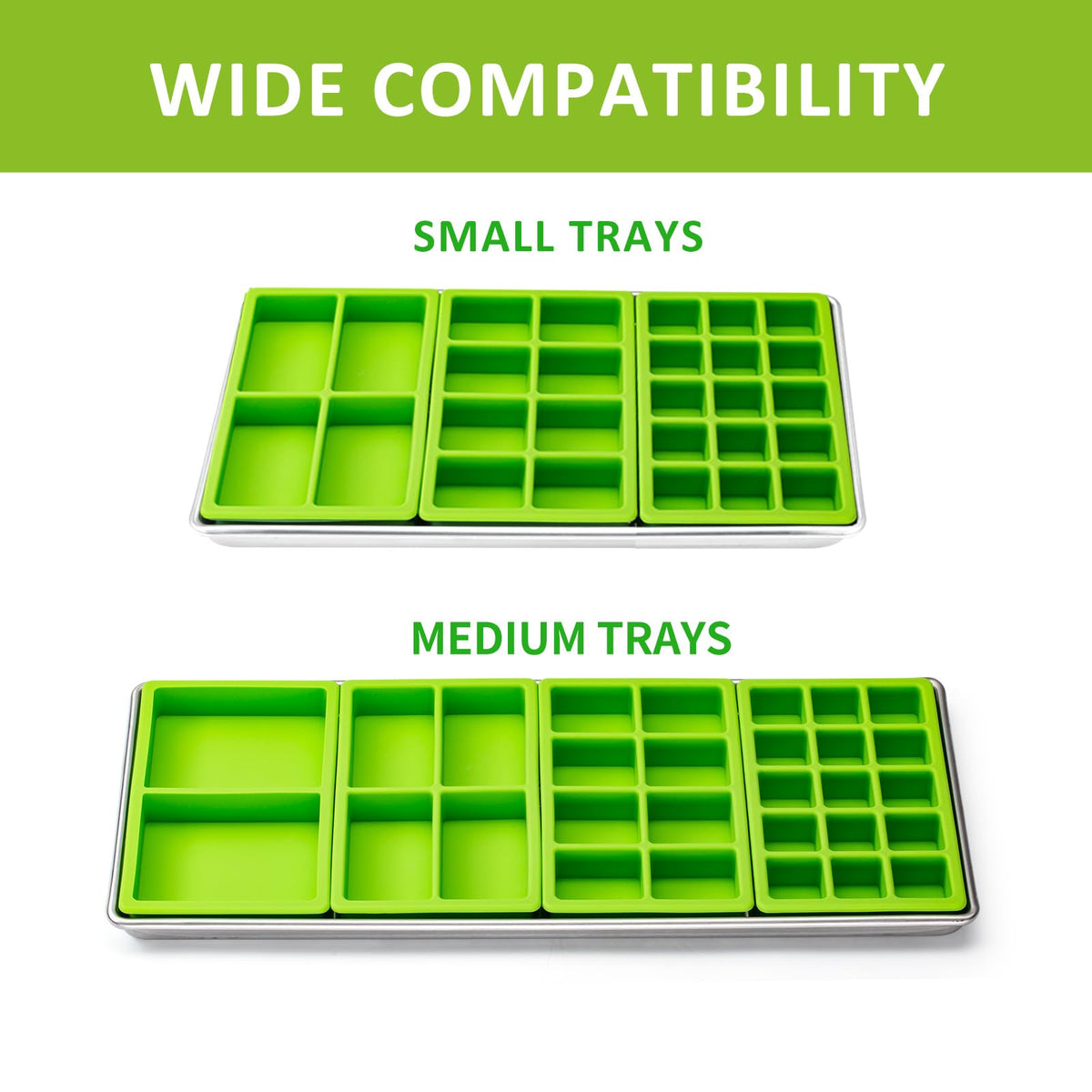 Friheten green divider fits Harvest Right small trays for organized batch processing.