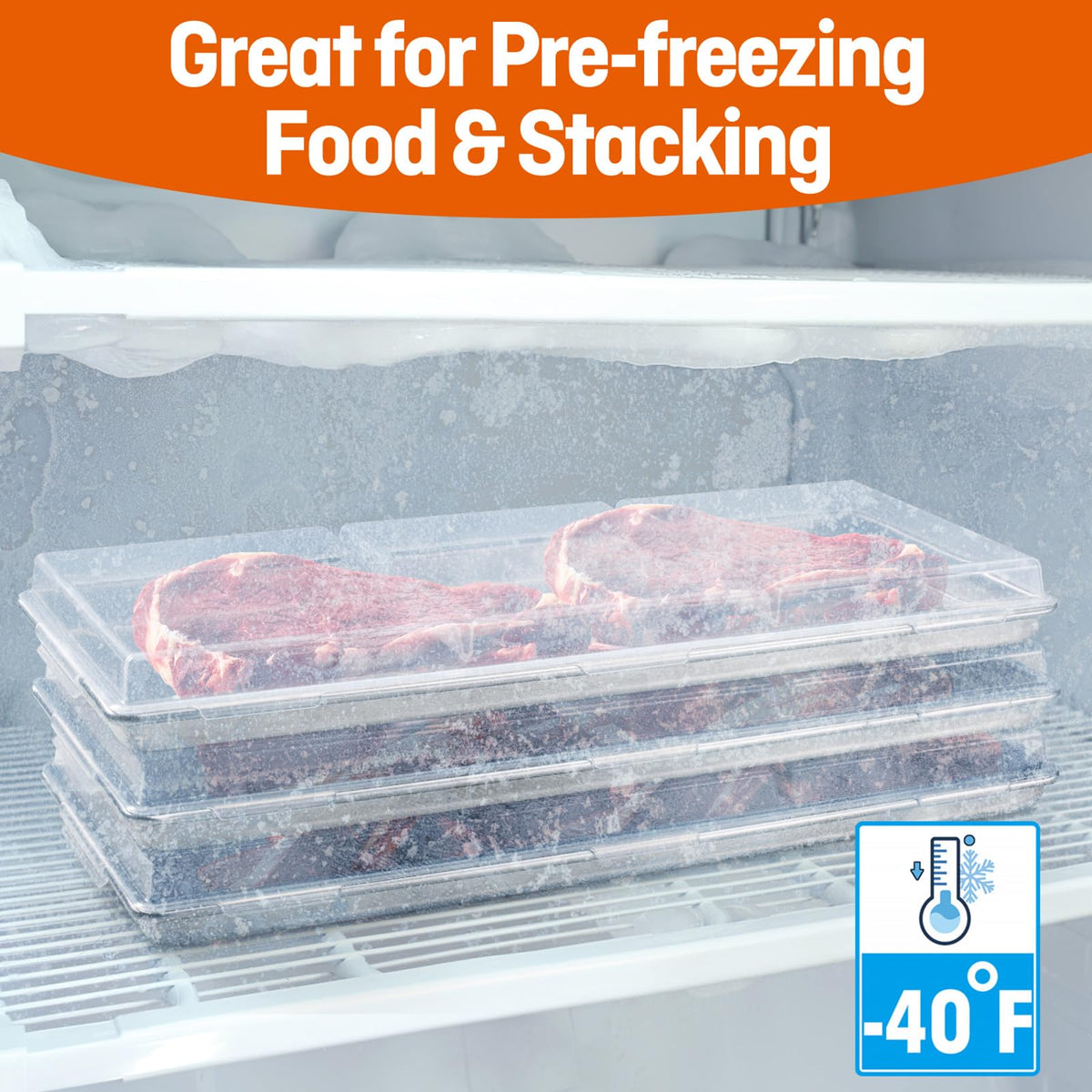 Friheten tray lid stackable design saves freezer space while preserving freeze-dry quality.