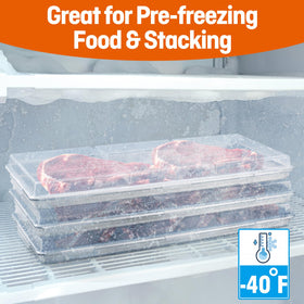Friheten tray lid stackable design saves freezer space while preserving freeze-dry quality.