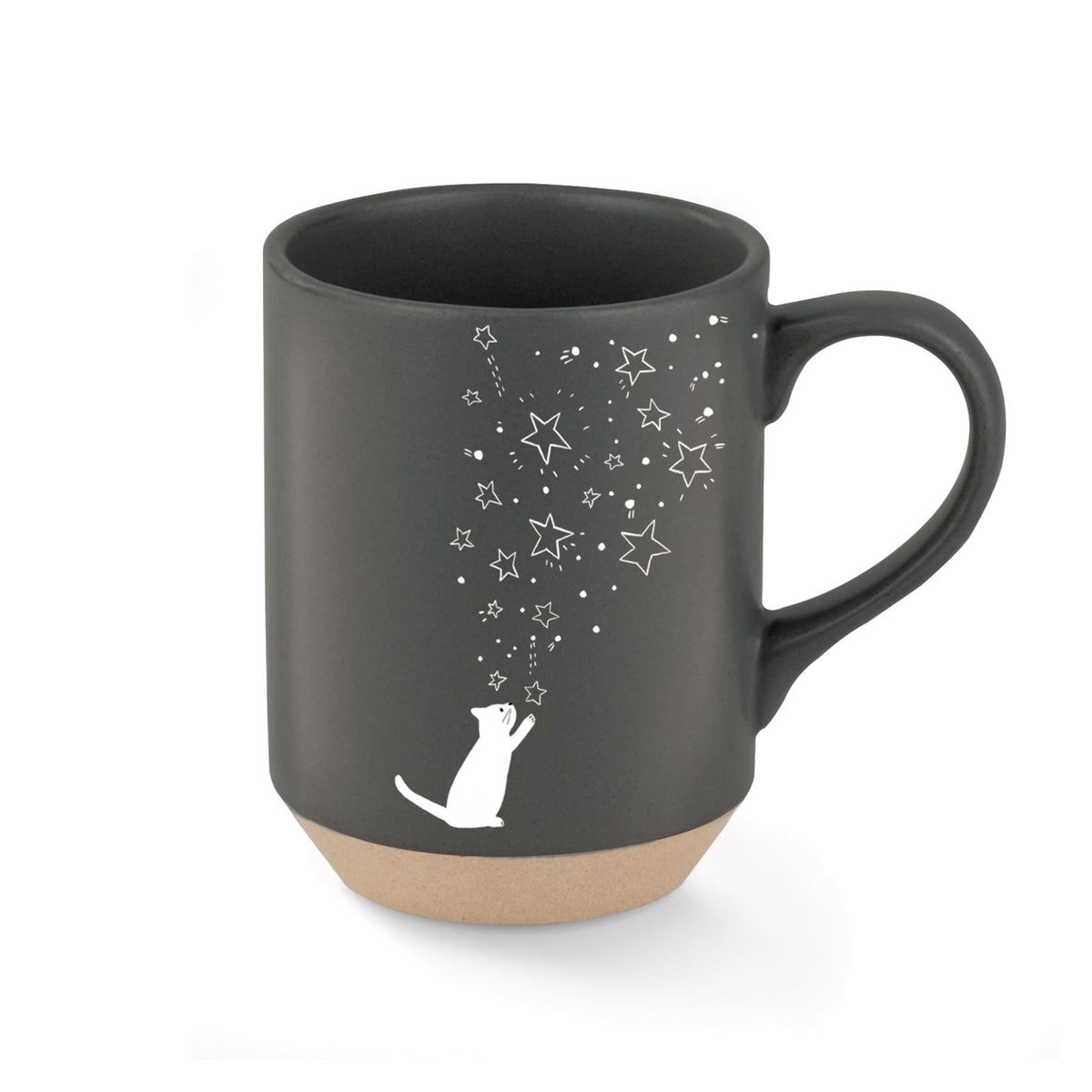 Fringe Celestial Cat mug, front view, 12 oz capacity for daily coffee.