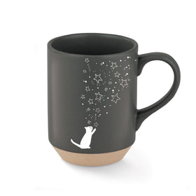 Fringe Celestial Cat mug, front view, 12 oz capacity for daily coffee.