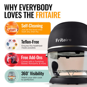 Fritaire 360-degree glass bowl view enabling clear monitoring during baking and roasting