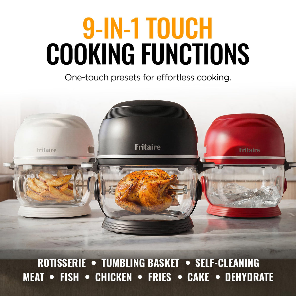 Fritaire Non-Toxic Air Fryer Pro tumbling basket for crispy vegetables.
