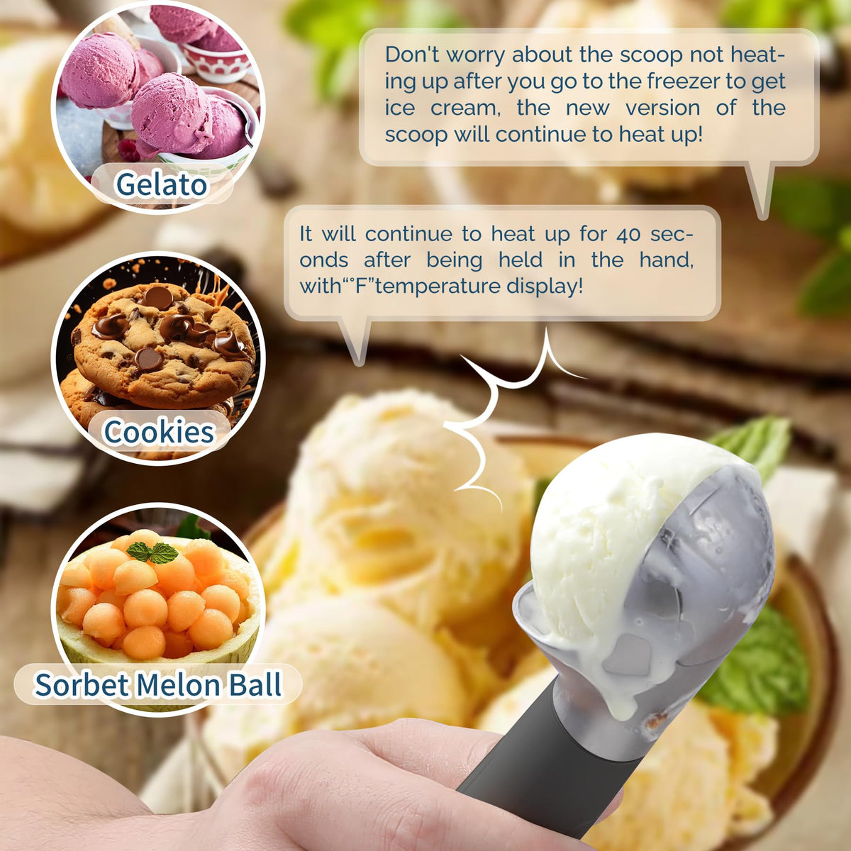 FrostJoy senior-friendly scoop reduces wrist strain during use.