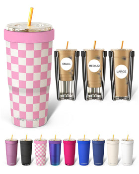 Frost Buddy Togo Buddy 30 oz pink checkered tumbler for stylish on-the-go iced coffee