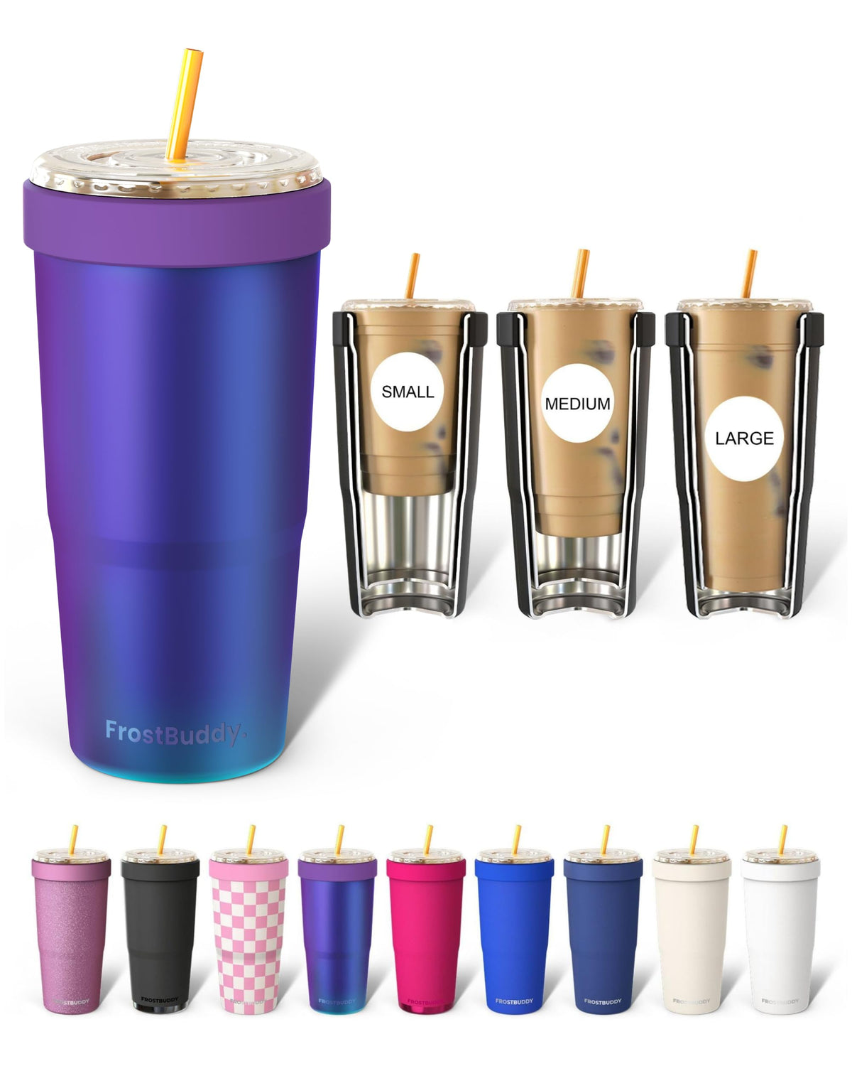 Frost Buddy Togo Buddy bottle with flip lid, spill-proof for on-the-go use.
