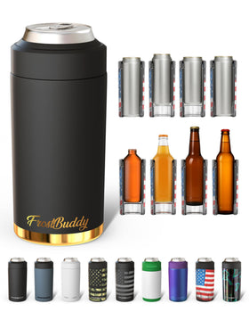 Frost Buddy universal cooler fits 12oz and 16oz cans for versatile cooling.
