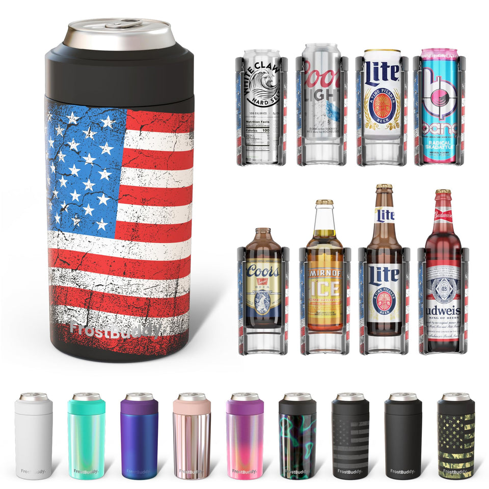 Frost Buddy universal-can-cooler keeps 12oz slim cans icy for on-the-go use.