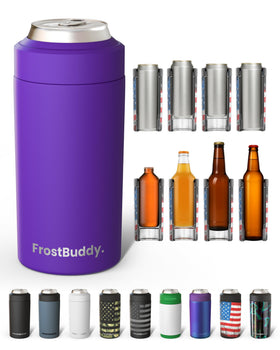 Frost Buddy universal can cooler keeps 12oz and slim cans cold.