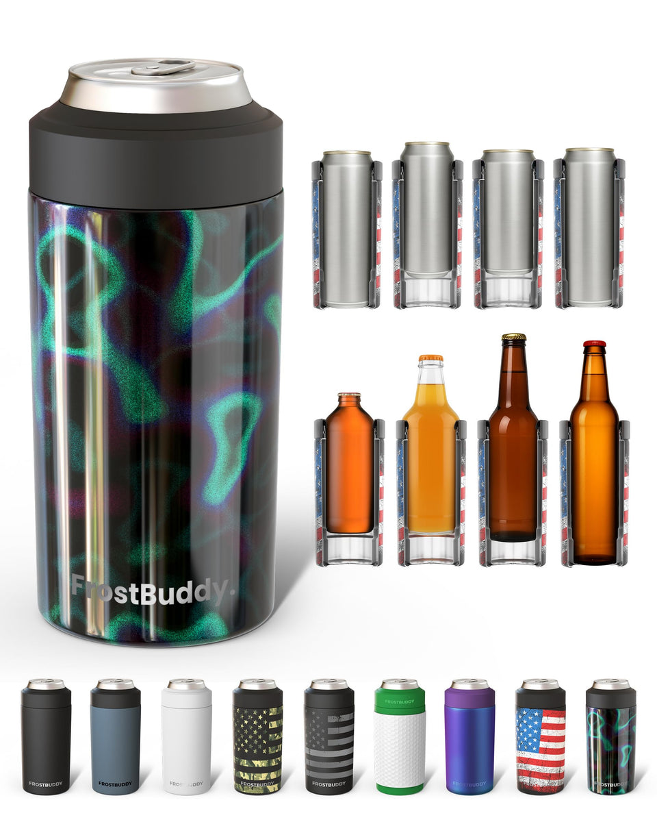 Frost Buddy universal can cooler fits 12oz slim cans for versatile use.