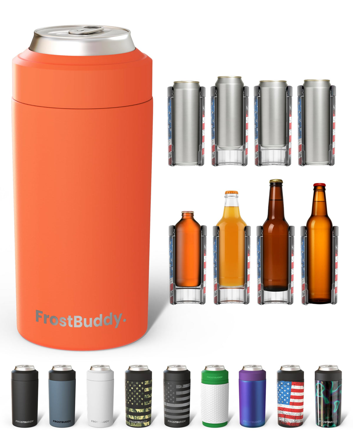 Frost Buddy universal can cooler holding a 12oz can for versatile fit and cold retention.