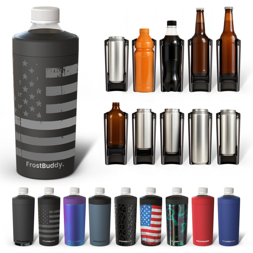 Frost Buddy Universal Buddy XL cooler closed, versatile for many drink sizes on the go.