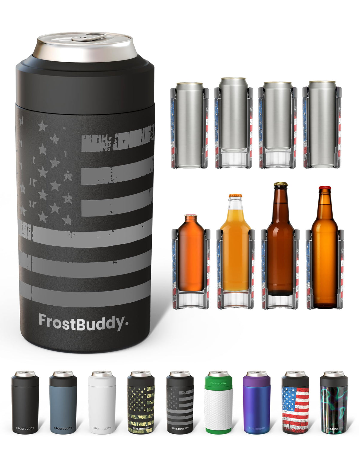 Frost Buddy universal cooler keeping a 12oz can cold on the beach