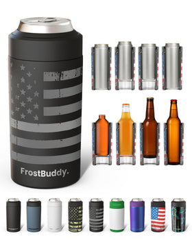 Frost Buddy universal cooler keeping a 12oz can cold on the beach