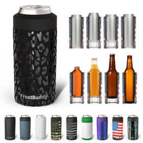 Frost Buddy universal cooler front view with five-size compatibility for drinks