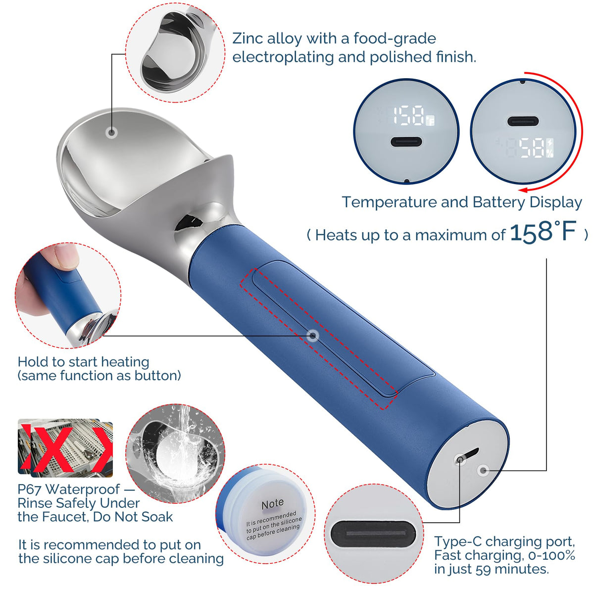 FrostJoy heated scoop in action gliding through frozen dessert.