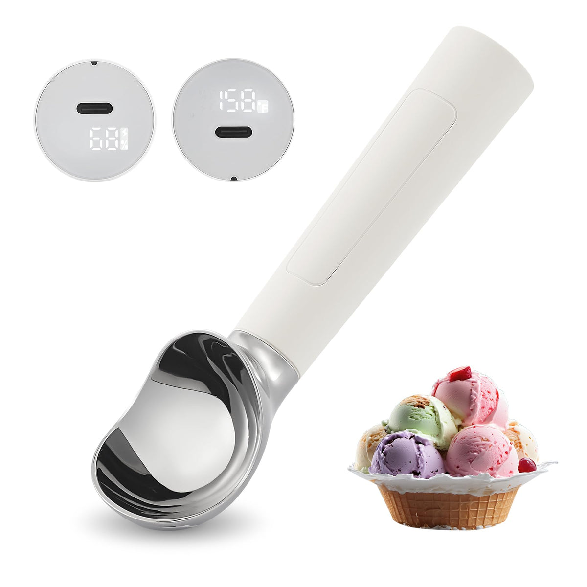 FrostJoy heated scoop front view with ergonomic handle