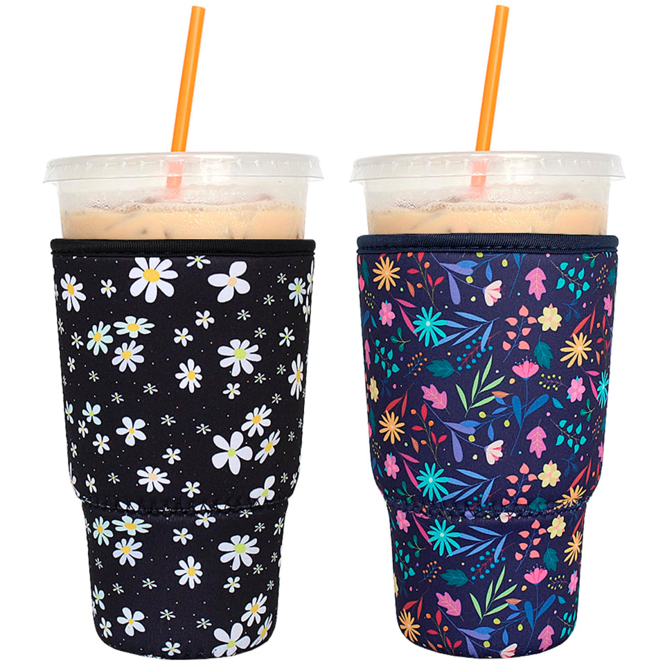 FRRIOTN flower design sleeve protects hands and reduces condensation on large 32oz cups.