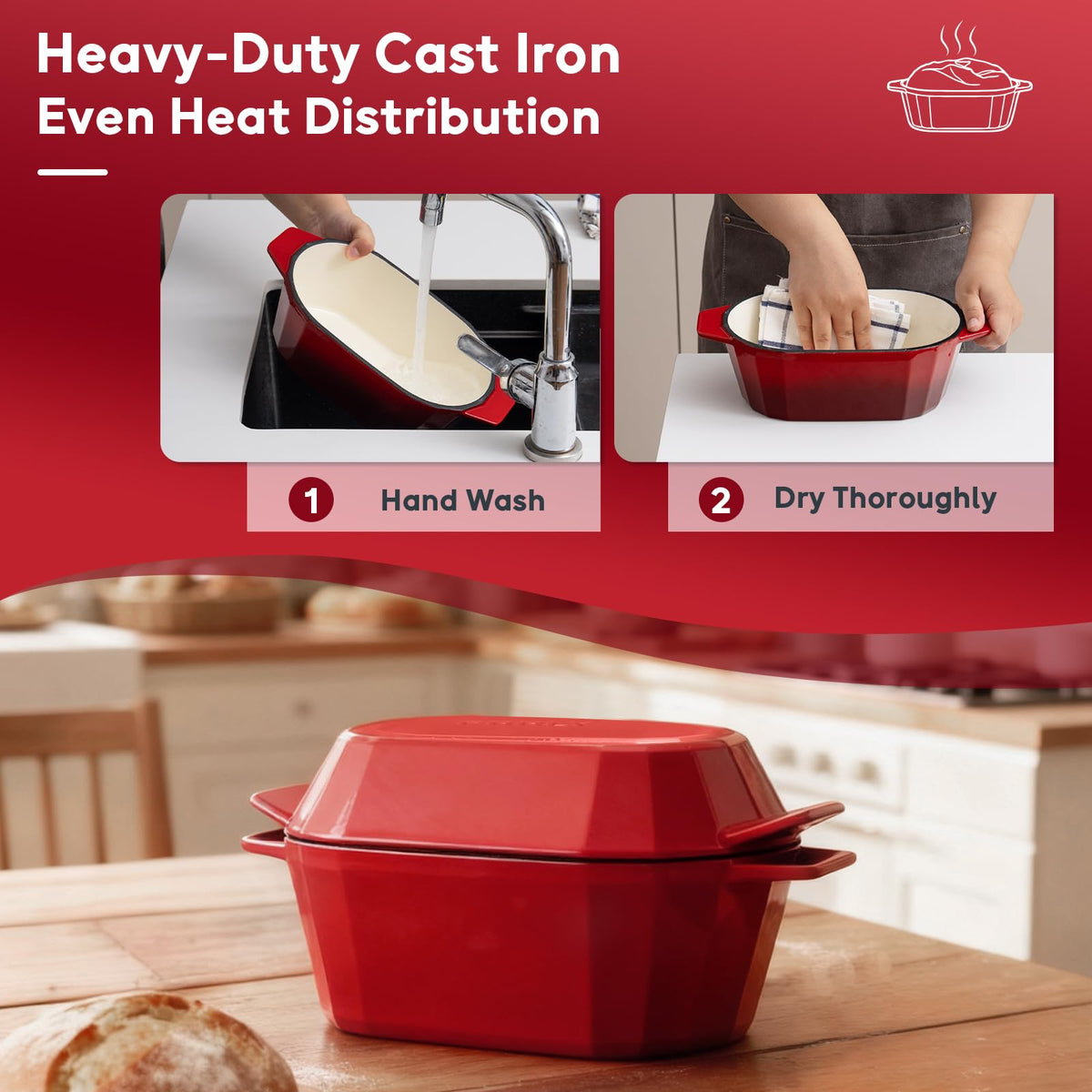 FRRLY ergonomic handles provide secure grip during cooking and transferring the pot.