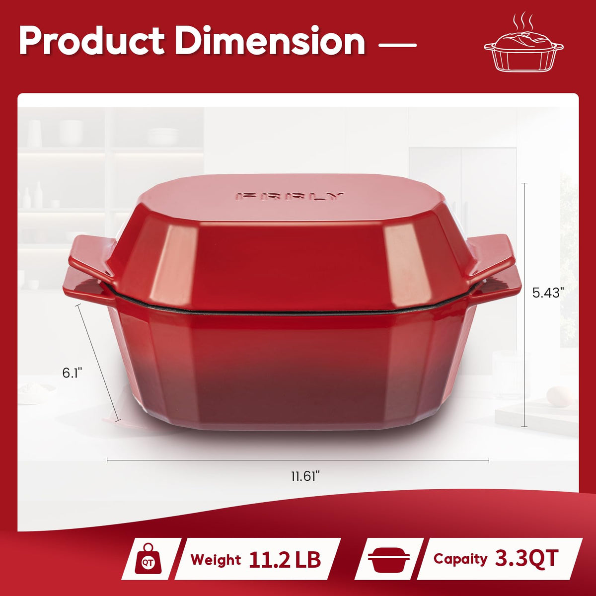 FRRLY dutch oven lid seals moisture for juicy braises and crisp crusts.