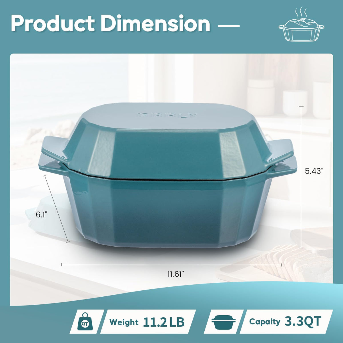 FRRLY 3QT oval Dutch oven side view shows sturdy handles for easy lifting
