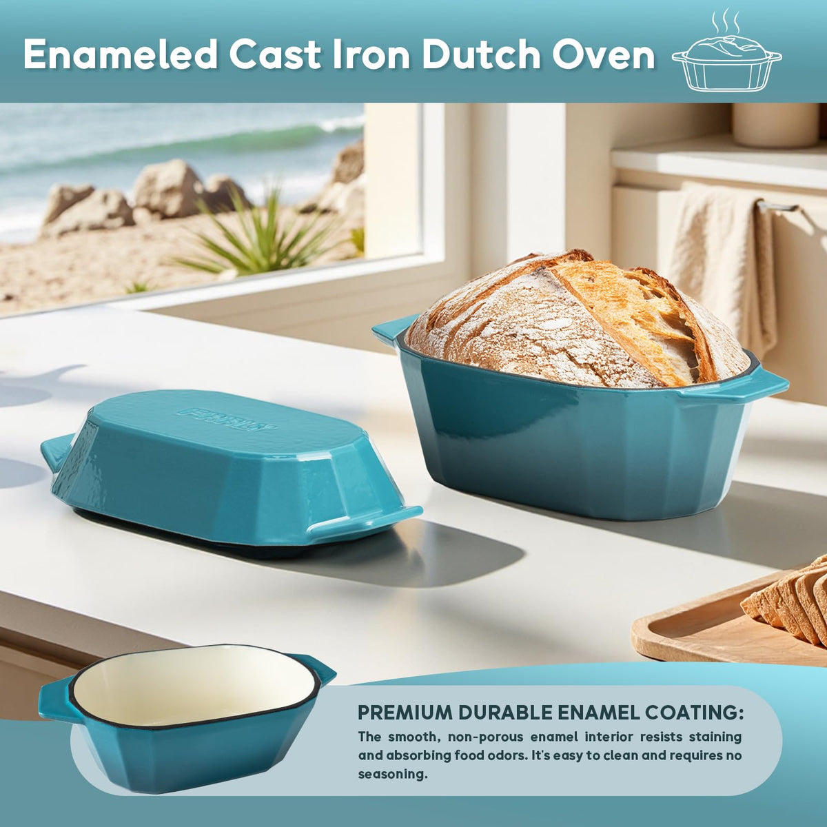 FRRLY interior glaze on 3QT oval Dutch oven cleans easily and resists sticking