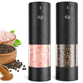 FRTONYI rechargeable salt grinder with LED light for precise seasoning at the table.