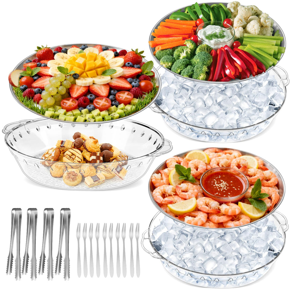FRUIID chilled serving trays top view showing organized 3-pack for guests