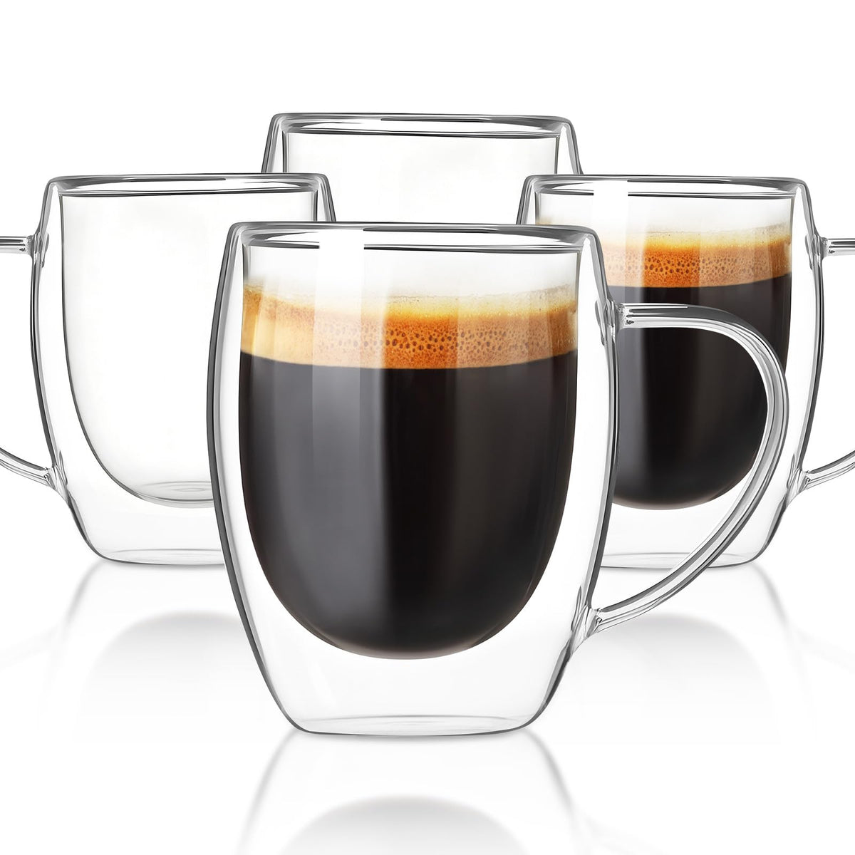 FrutPunch double-wall glass mug 12oz front view showing insulation that keeps beverages warm.
