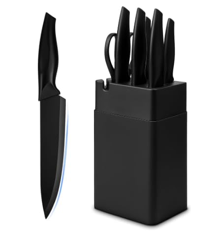 FrutPunch knife-set with built-in sharpener shown in block for effortless edge maintenance