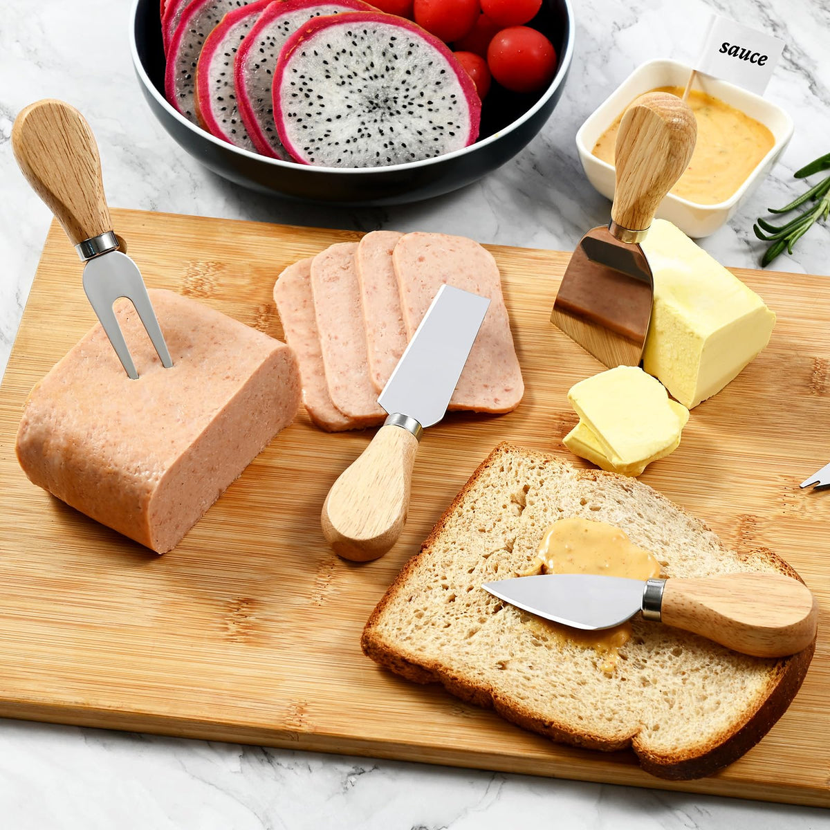 FrutPunch ceramic mini bowls for dips and toppings neatly organized.