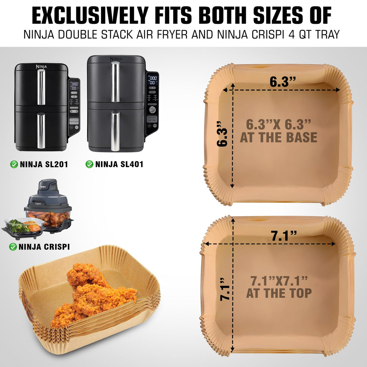 50 disposable FryEasy liners shown for mess-free cooking and quick cleanup after meals.