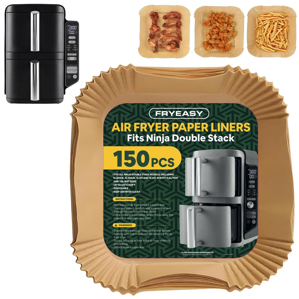 FryEasy liners fit Ninja DoubleStack XL baskets for mess-free cooking.