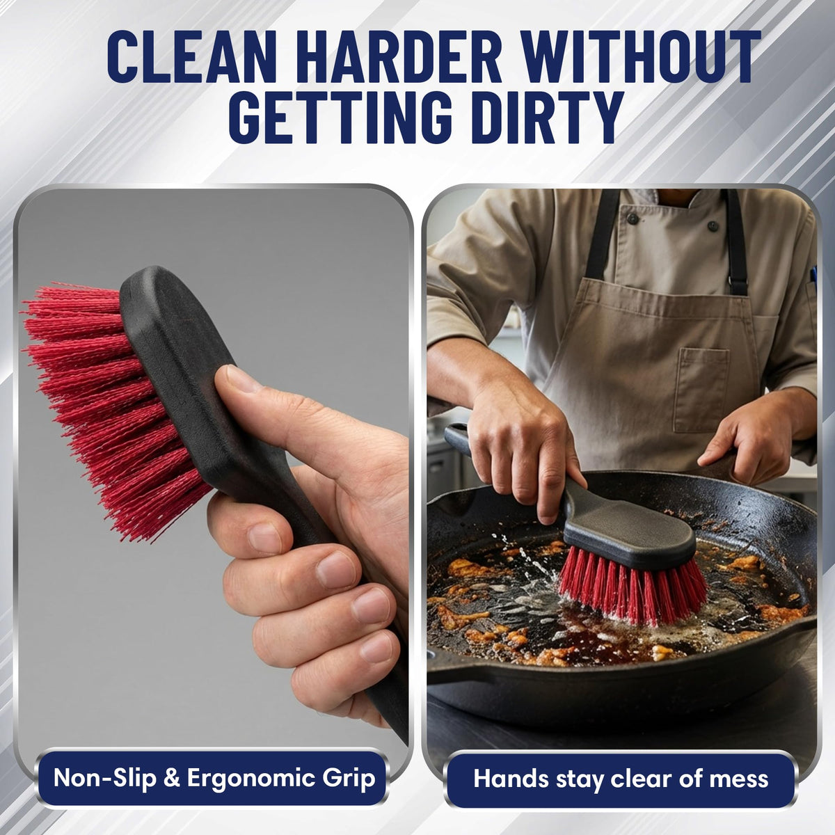 FryOilSaver cast iron cleaning brush safely cleans seasoned surfaces