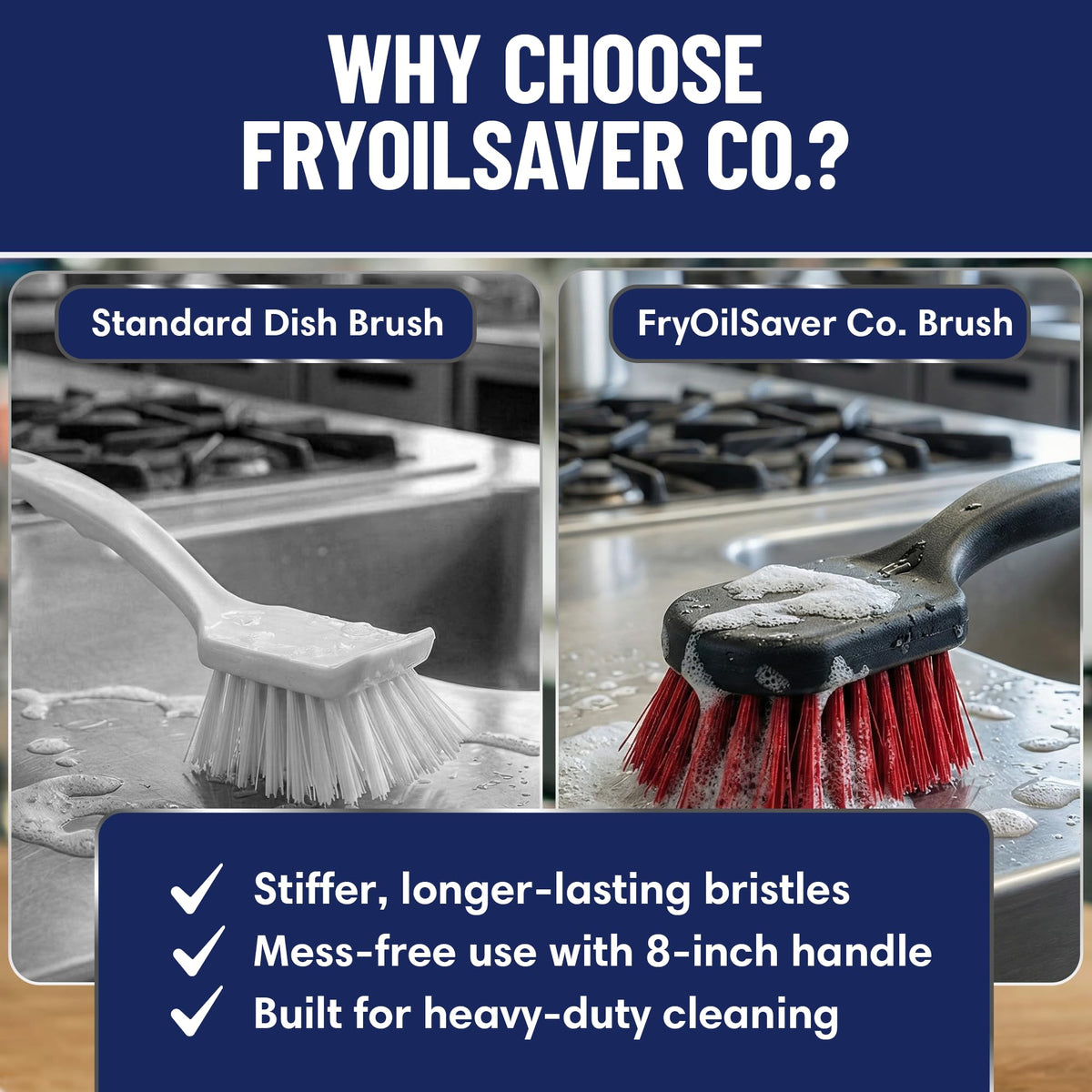 FryOilSaver ergonomic grip reduces wrist strain while scrubbing