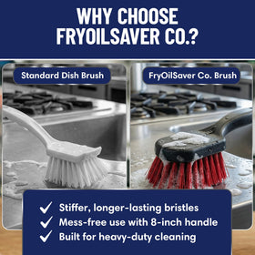 FryOilSaver ergonomic grip reduces wrist strain while scrubbing