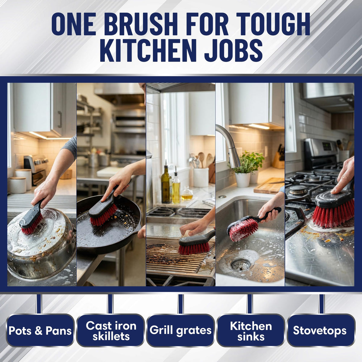 FryOilSaver grill grate cleaning demonstrates heavy-duty scrubbing power