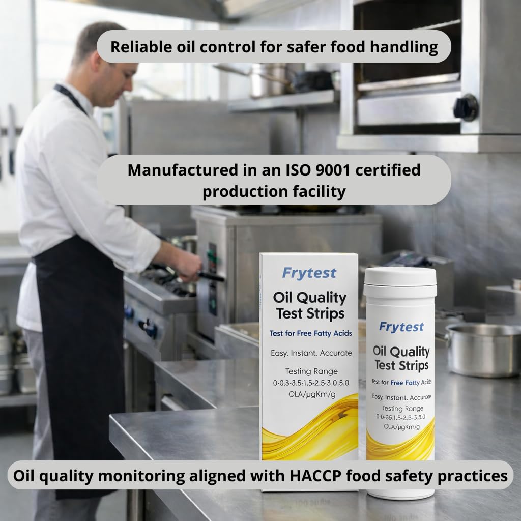 FryTest color chart display with oil quality ranges for decision making.