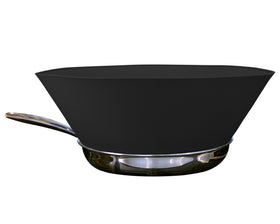 Frywall 10in splatter guard in black protecting the stove while cooking.