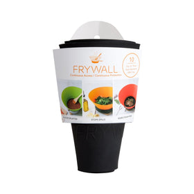 Frywall sits on a 10-inch pan for mess-free frying.