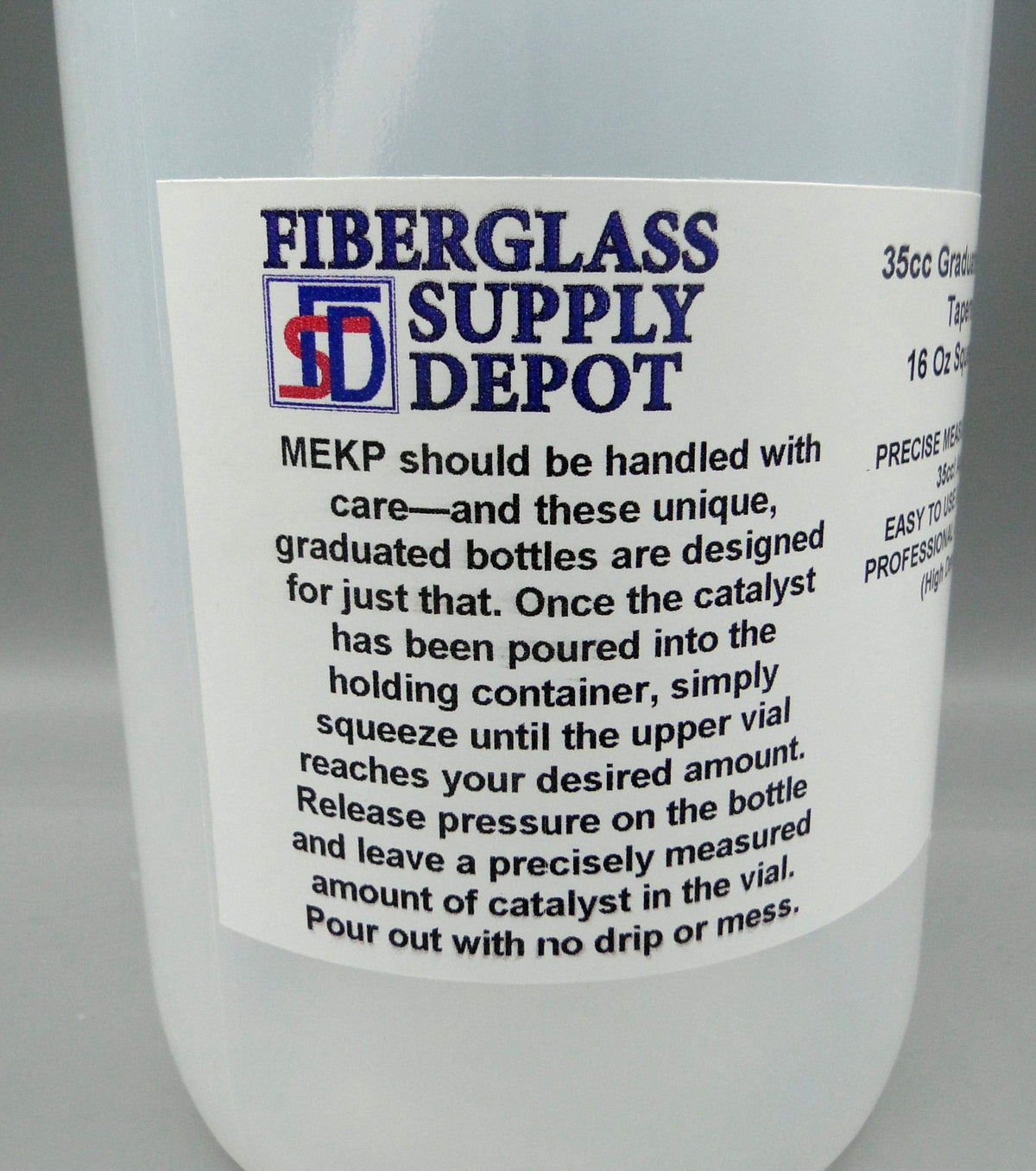 FSD MEK Peroxide bottle showing 35cc measuring lines for accurate dosing.