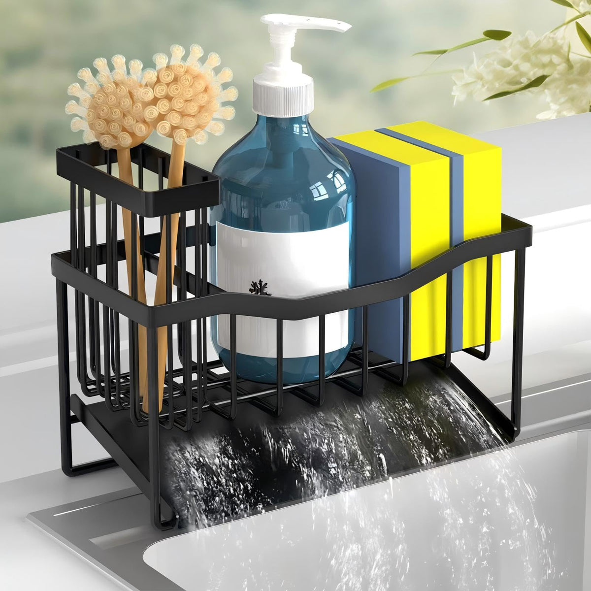 Fssvcd Maifan sink caddy with self-drain tray keeps the counter dry and organized