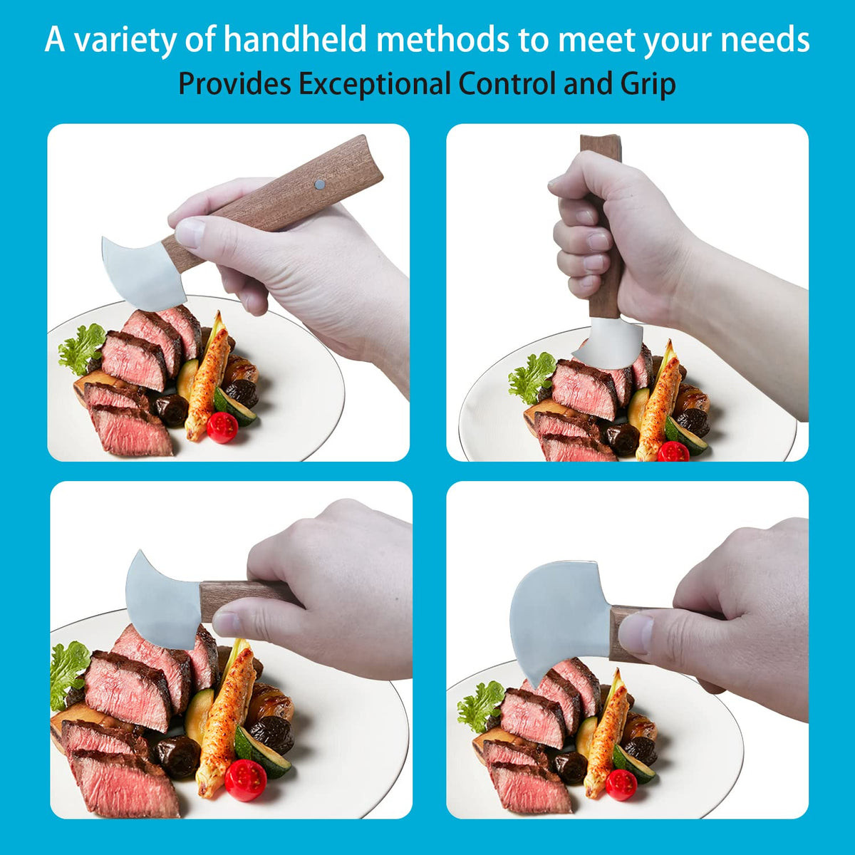 Fstcrt Rocker Knife vertical grip enables stable cutting on foods.