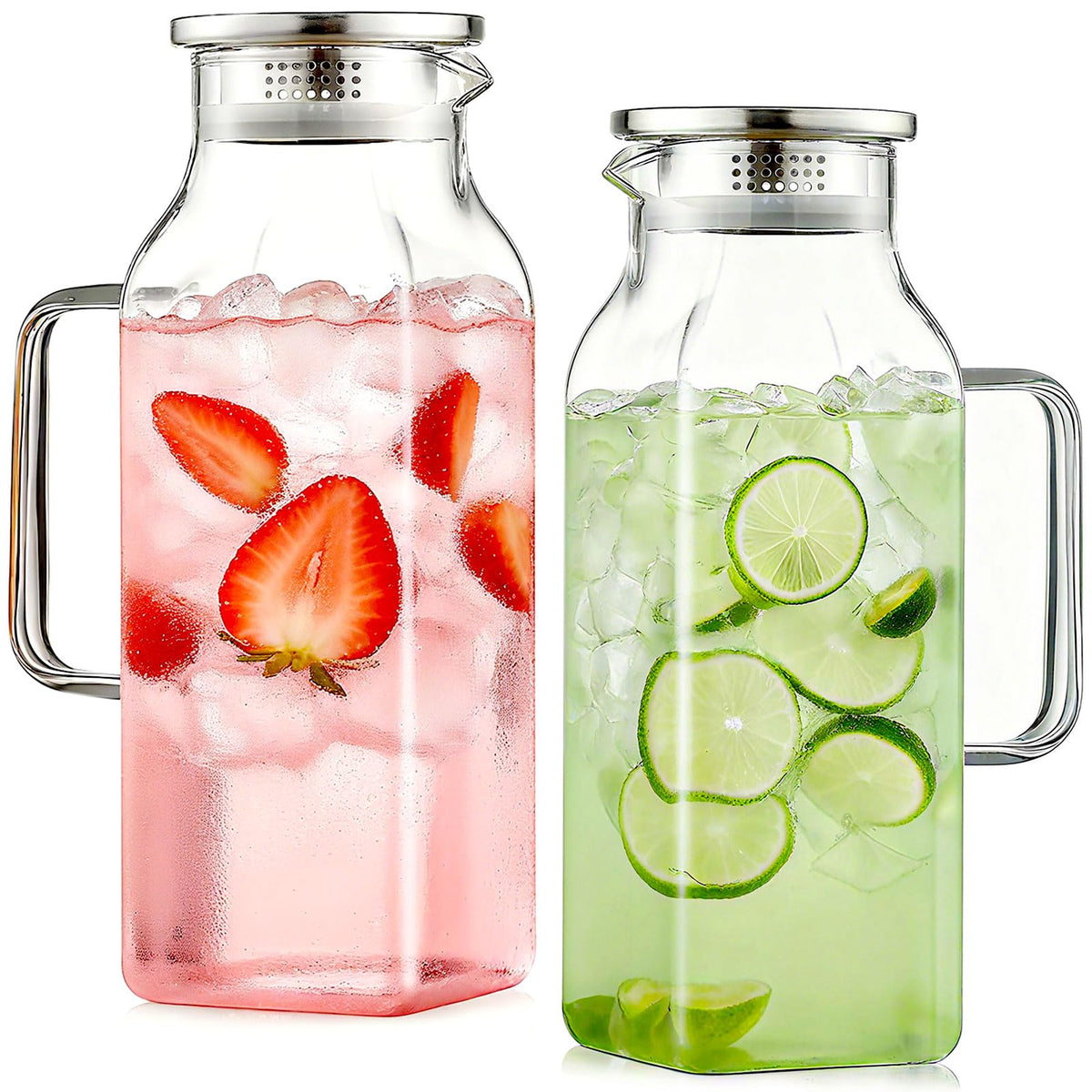 Ftystall 2-pack square pitchers with lid for convenient serving and storage
