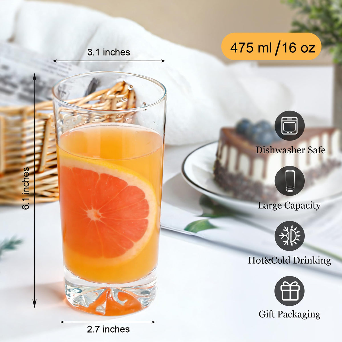 Ftystall highball glass with tapered body for stable grip and style.