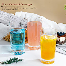 Ftystall clear glassware set suitable for water, juice, cocktails, beer, and tea.